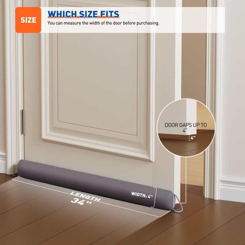 MAGZO Door Draft Stopper, 34 Inch Under Door Draft Blocker Noise Stopper, Weighted Wind Blocker Draft Guard for Bottom of Door, Gray - Image 3